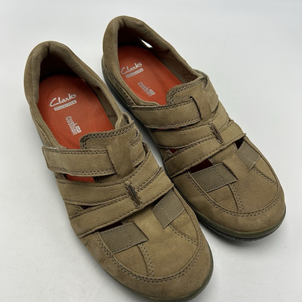 Clarks Flats Womens 8.5 M Teffa Adorn Shoes Tan Taupe Soft Cushion Comfort